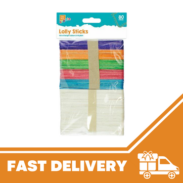 80 Pack Ice Lolly Lollipop Sticks Coloured Lollies Natural Wooden Craft 120x10mm - ZYBUX
